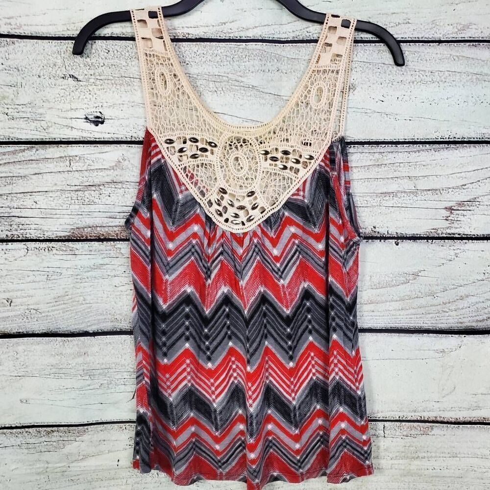 Vanity Small Red/Gray Lsce Sleeveless Top Shell